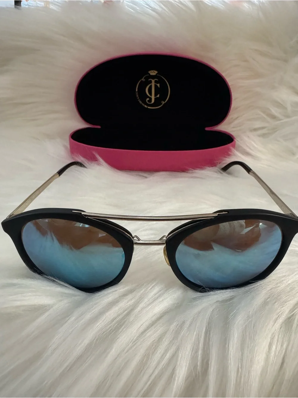 Vintage Juicy Couture Black Frame Sunglasses with Blue Mirrored Lenses
